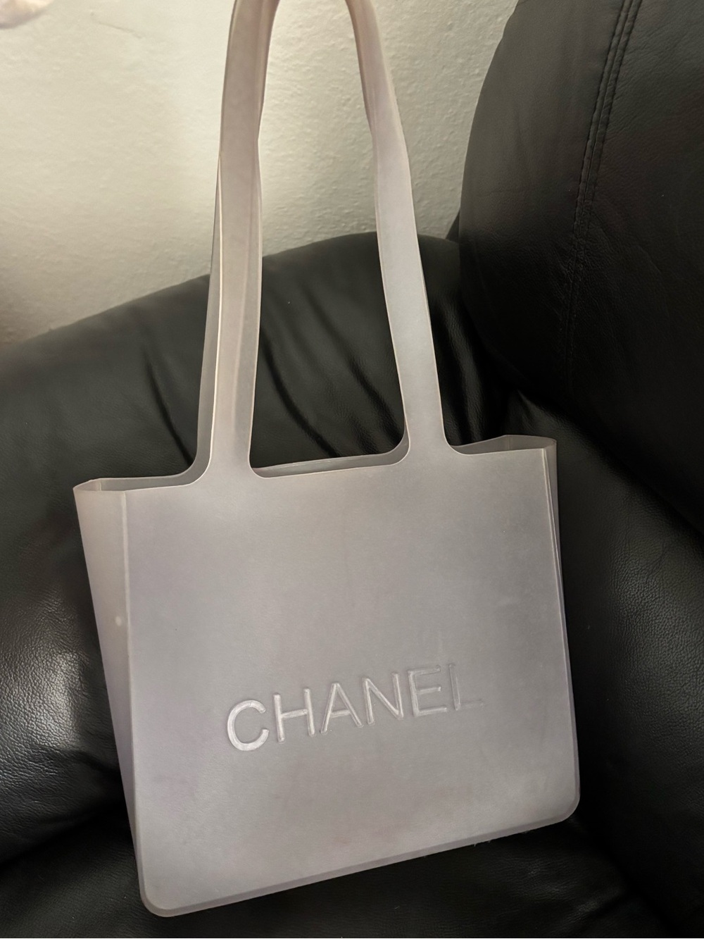 Authentic CHANEL Frosted Gray Translucent Tote Bag
